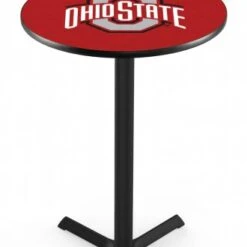 Discount - Ohio State Buckeyes Black Wrinkle Bar Table with Cross Base