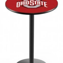 Discount - Ohio State Buckeyes Black Wrinkle Bar Table with Round Base