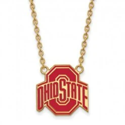 Discount - Ohio State Buckeyes Sterling Silver Gold Plated Large Enameled Pendant Necklace