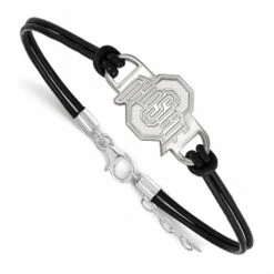 Discount - Ohio State Buckeyes Sterling Silver Black Leather Bracelet